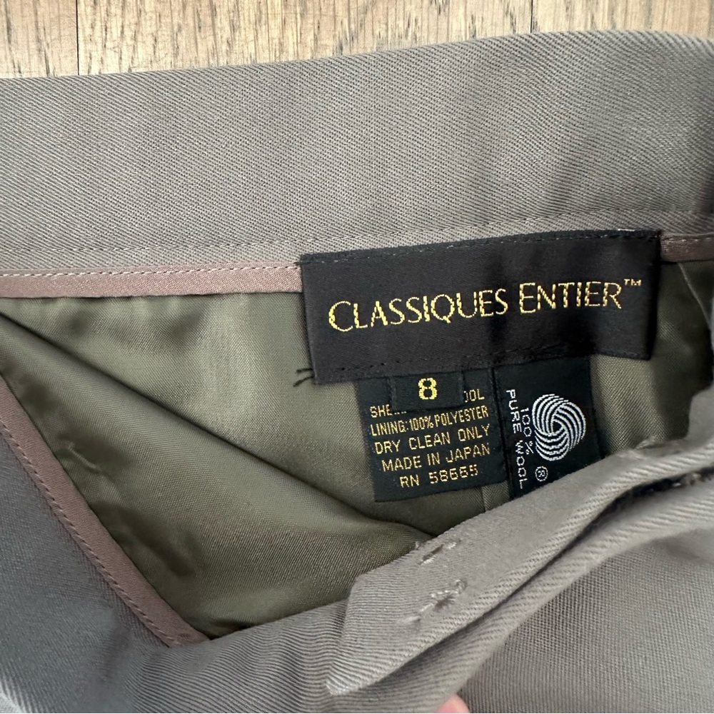 Vintage Designer High Waist Midi Wool Pencil Skirt in Dusty Grey Olive 8 / M - Picture 5 of 9